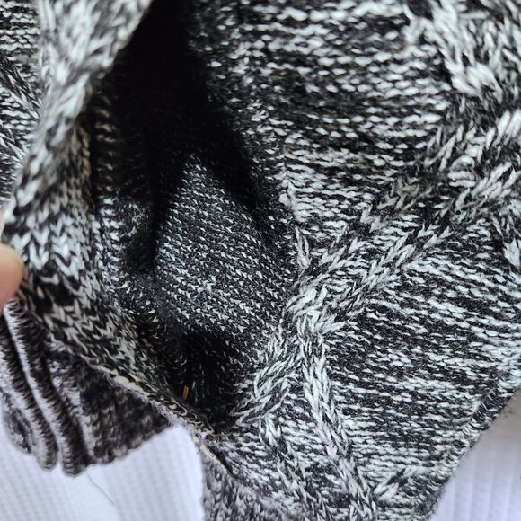 American Stitch Sweater Jacket Large Sherpa Lined Full Zip Black and White Knit - Picture 6 of 11